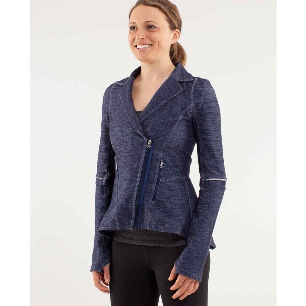 Lululemon Ride On Blazer Heathered Navy Asymmetrical Zip Moto Blazer